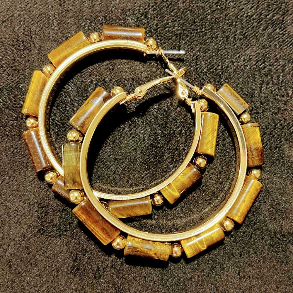 Yellow Tiger’s Eye Hoop Earrings